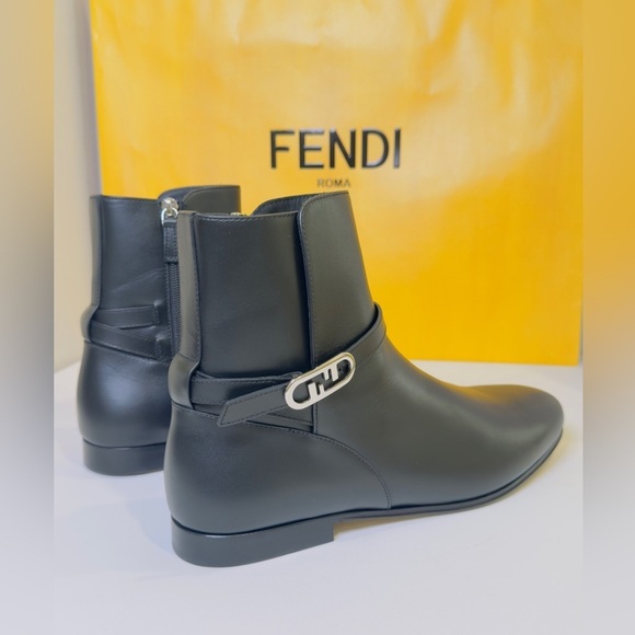 Fendi Vitelo O’Lock Men’s Ankle Leather Boots Black Size 10.5 New! Retail$1200 main image 9
